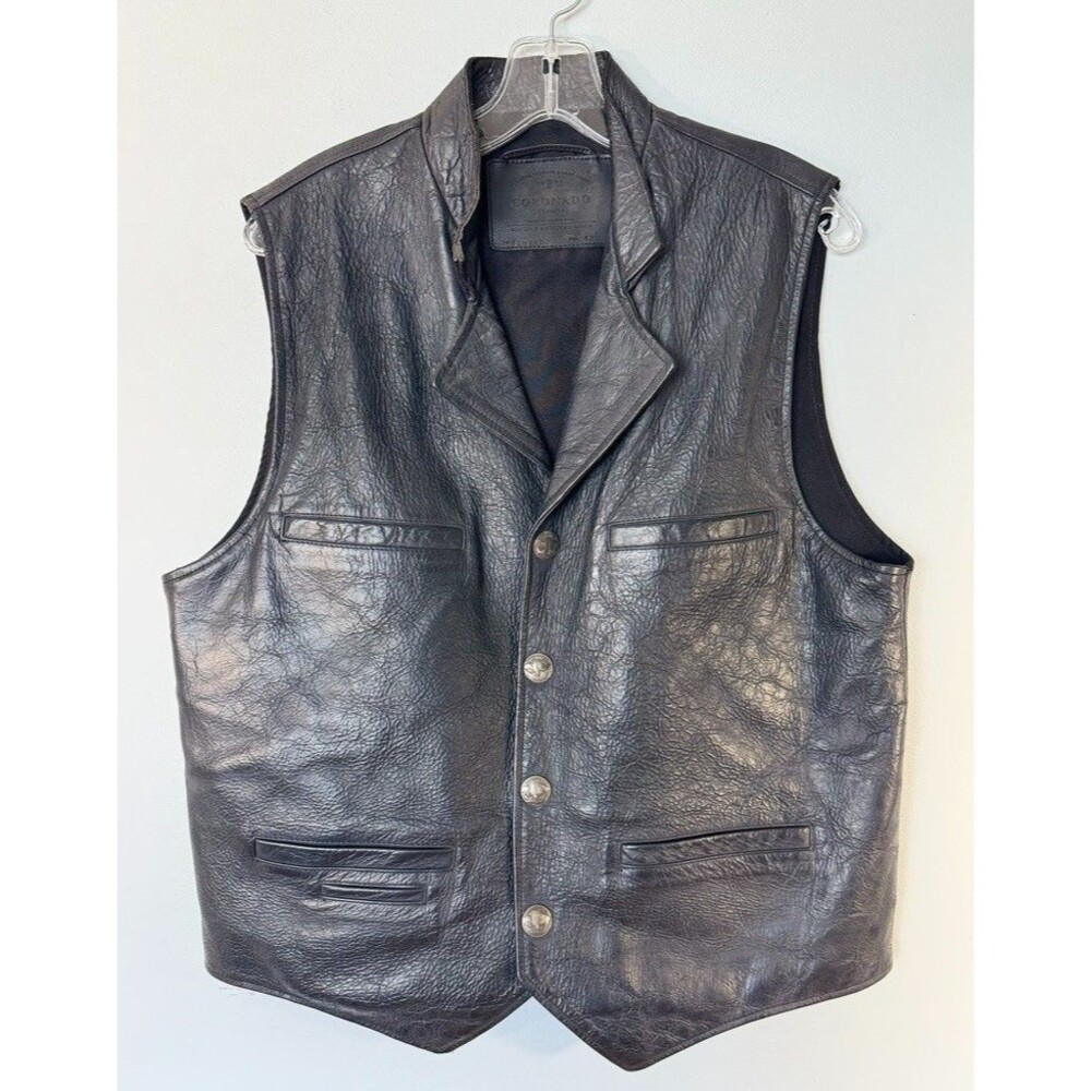 Coronado No.29 Black Bison Leather Size 42 Conceal Carry Snap Front Lapel Vest